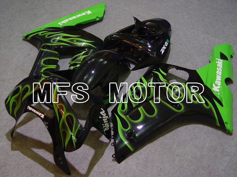 Carénage ABS injecté Kawasaki NINJA ZX6R 2003-2004 - Flamme - Noir Vert - MFS5617